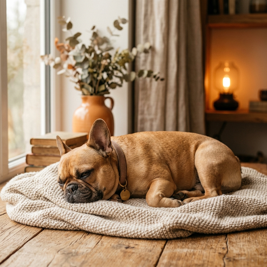 Buldogue francês saudável em ambiente calmo